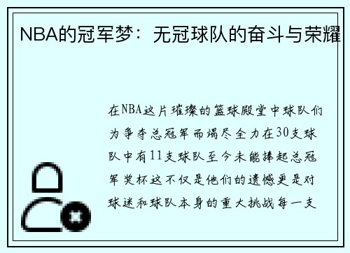 NBA的冠军梦：无冠球队的奋斗与荣耀