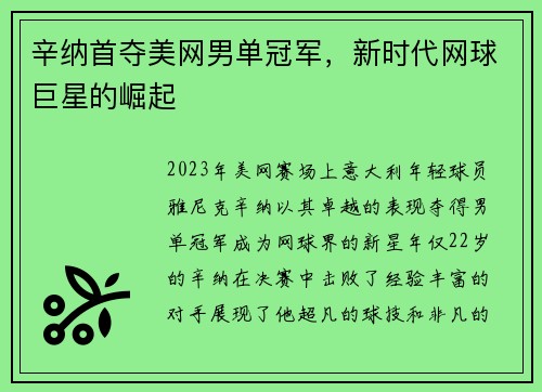 辛纳首夺美网男单冠军，新时代网球巨星的崛起