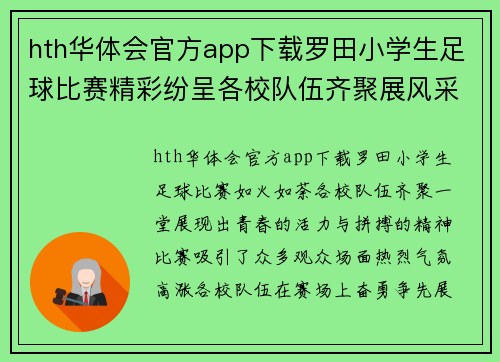 hth华体会官方app下载罗田小学生足球比赛精彩纷呈各校队伍齐聚展风采